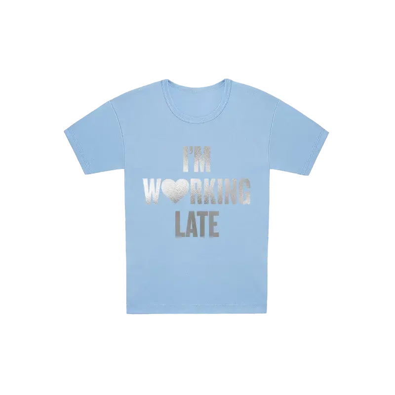 working late silver foil graphic tee Sabrina Carpenter Merch