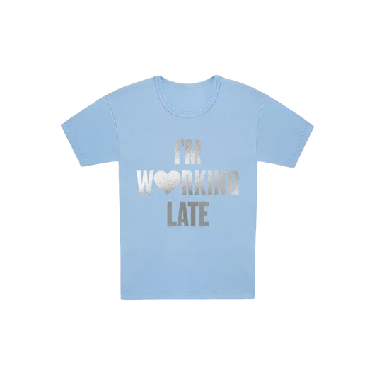 working late silver foil graphic tee Sabrina Carpenter Merch